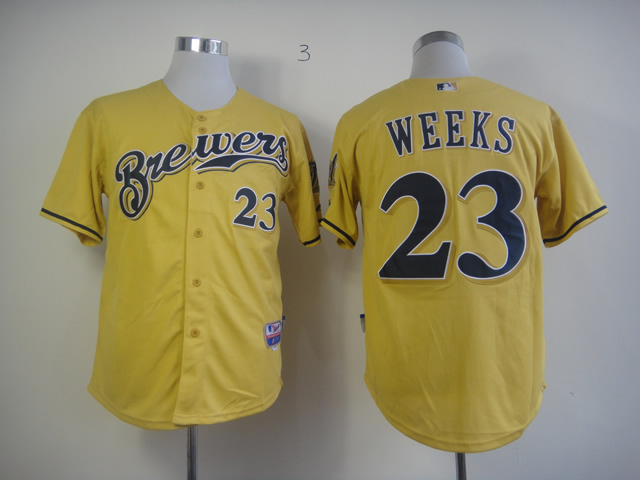 Men Milwaukee Brewers #23 Weeks Yellow MLB Jerseys